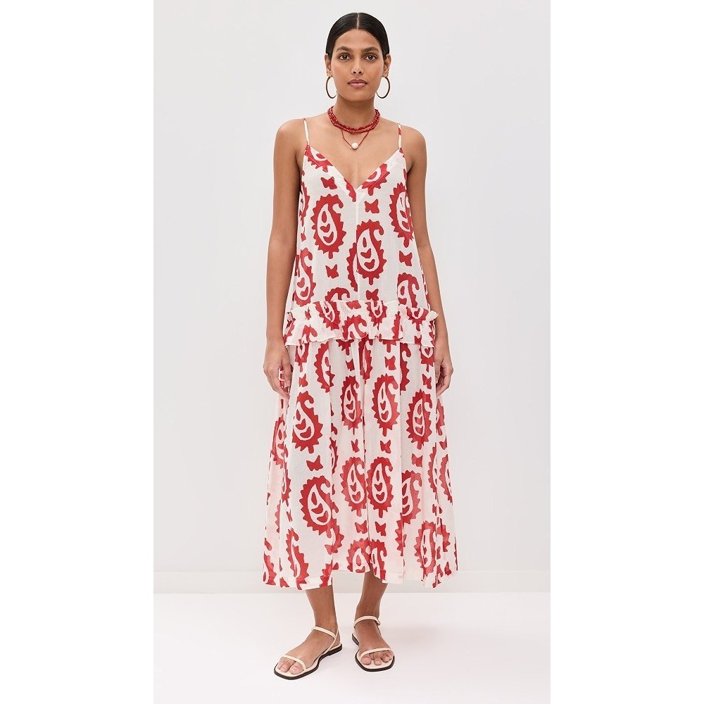 Rhode Isadora Dress White Red Paisley Cotton Sleeveless Maxi Sz S